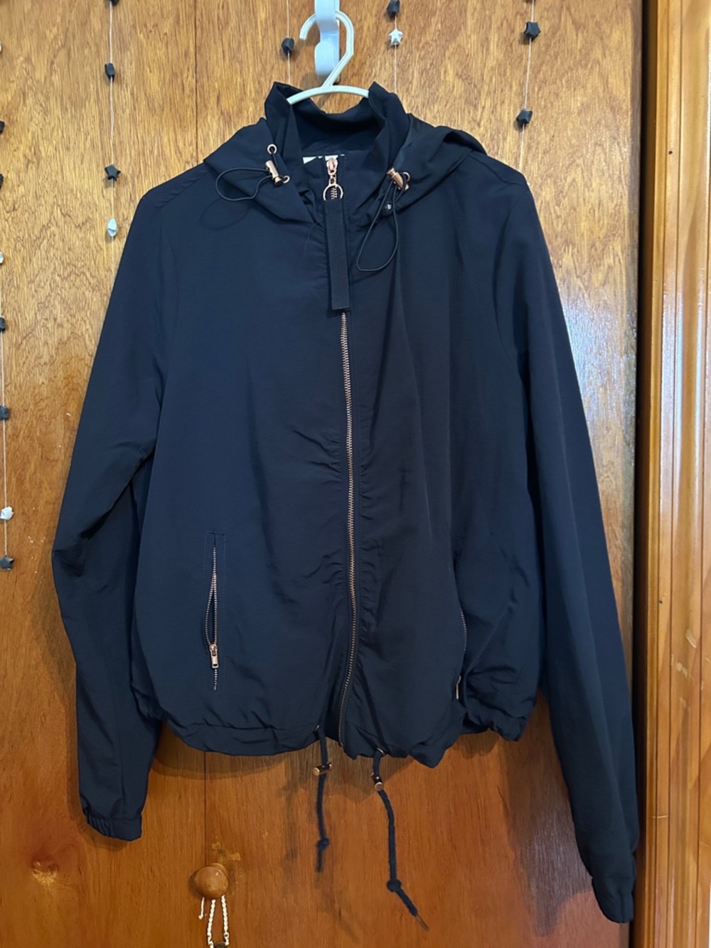 Girl's Navy Hooded Zip Jacket - Lightweight Windbreaker